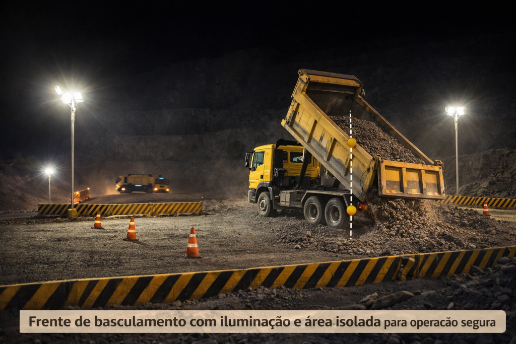 Frente de basculamento com iluminação e área isolada para operação segura