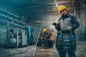 Compressor de ar portátil para fornecimento de ar comprimido de forma versátil na operação e produção.