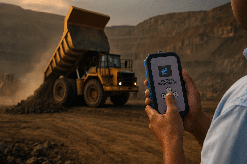 controle remoto no basculamento em operação de mineração